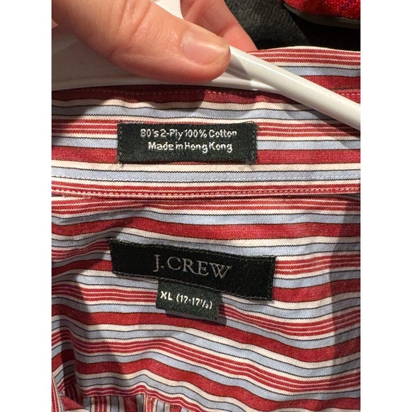 J. Crew Mens XL Red Blue Stripe Button Down Dress Shirt 80s 2 Ply Cotton - Picture 7 of 7